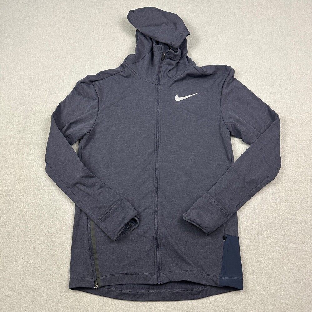 Nike Sweater Men Small Gray Full Zip Running Hoodie Zip Pocket Dri Fit S